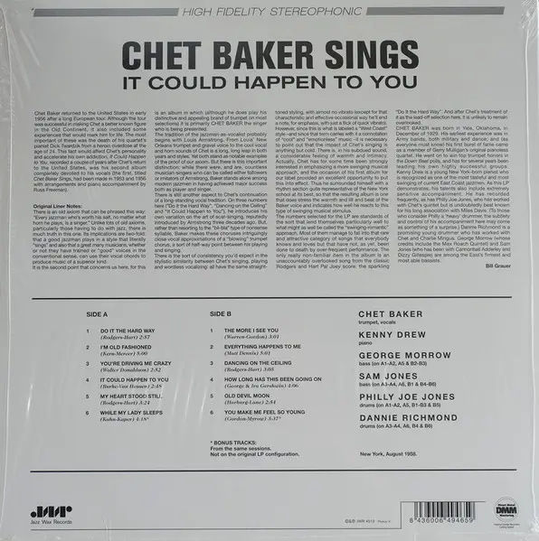 Chet Baker - It Could Happen To You (180 грам, Альбом, Лимітоване, Перевидання, Ремастеринг) - фото №2