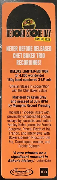 Chet Baker Trio - Live In Paris: The Radio France Recordings 1983-1984 (3 платівки, 180 грам, Record Store Day, Deluxe видання, Лимітоване, Пронумерований) - фото №15