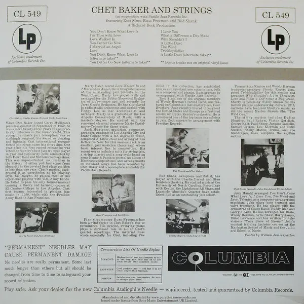 Chet Baker - Chet Baker & Strings (180 грам, Перевидання, Ремастеринг, Лимітоване, Моно) - фото №2