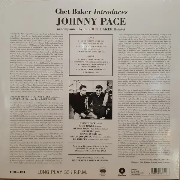 Chet Baker & Johnny Pace & The Chet Baker Quintet - Chet Baker Introduces Johnny Pace Accompanied By The Chet Baker Quintet (Альбом, Лимитированое, Ремастеринг) - фото №3