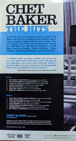 Chet Baker - The Hits (180 грамм, Сборник, Лимитированое) - фото №9